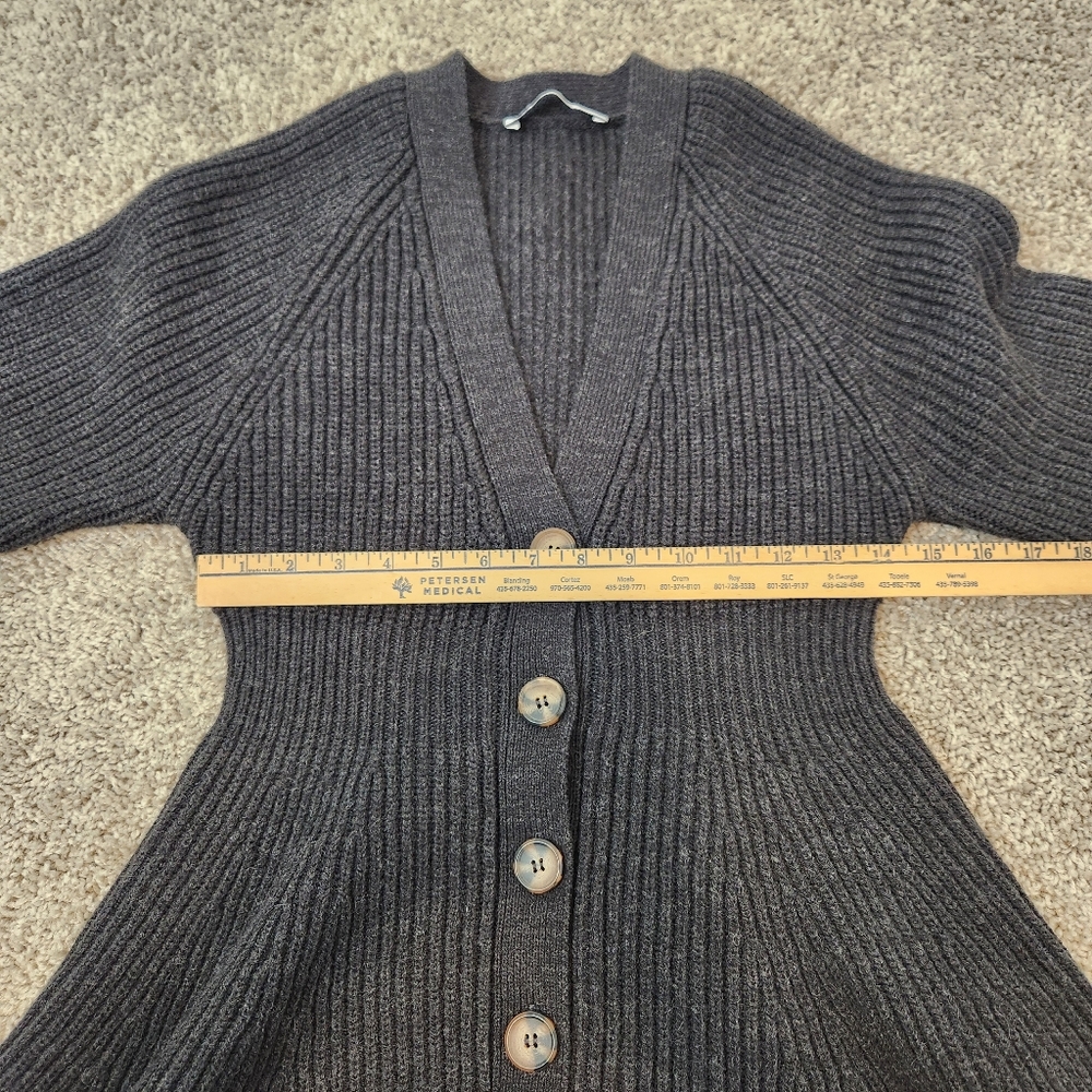 Zara Peplum Ribbed Wool Blend Cardigan Sweater Charcoal Grey Size Medium - Picture 6 of 7
